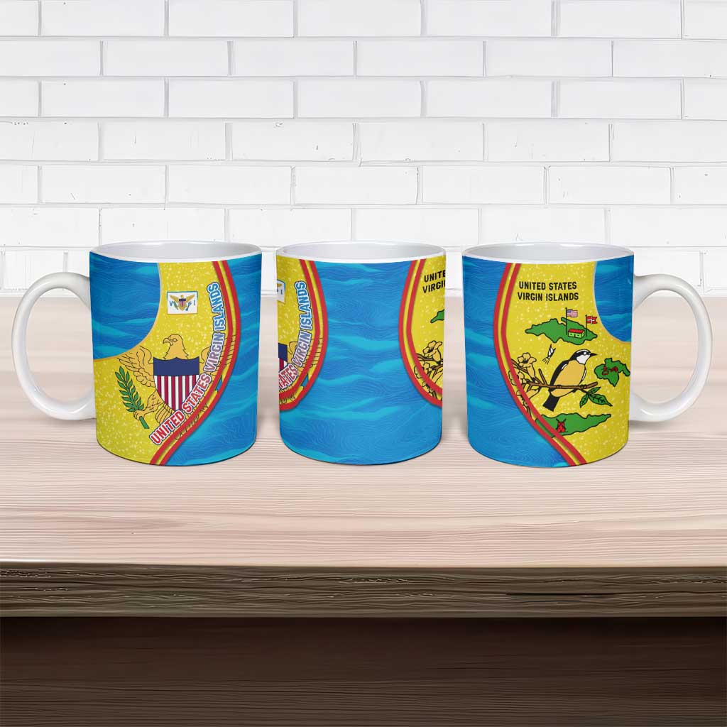 United States Virgin Islands Ceramic Mug with Blue Yellow Wave Design and Island Map Bird - Wonder Print Shop