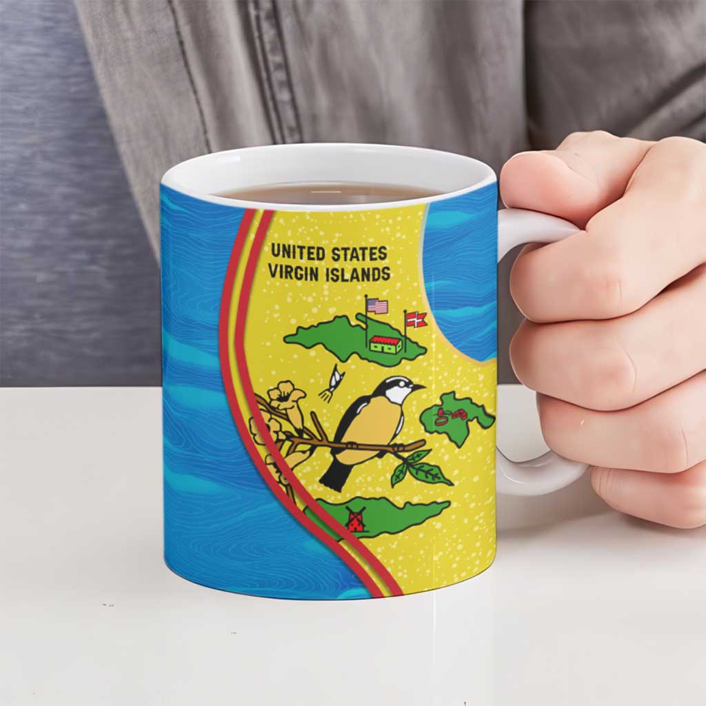 United States Virgin Islands Ceramic Mug with Blue Yellow Wave Design and Island Map Bird - Wonder Print Shop