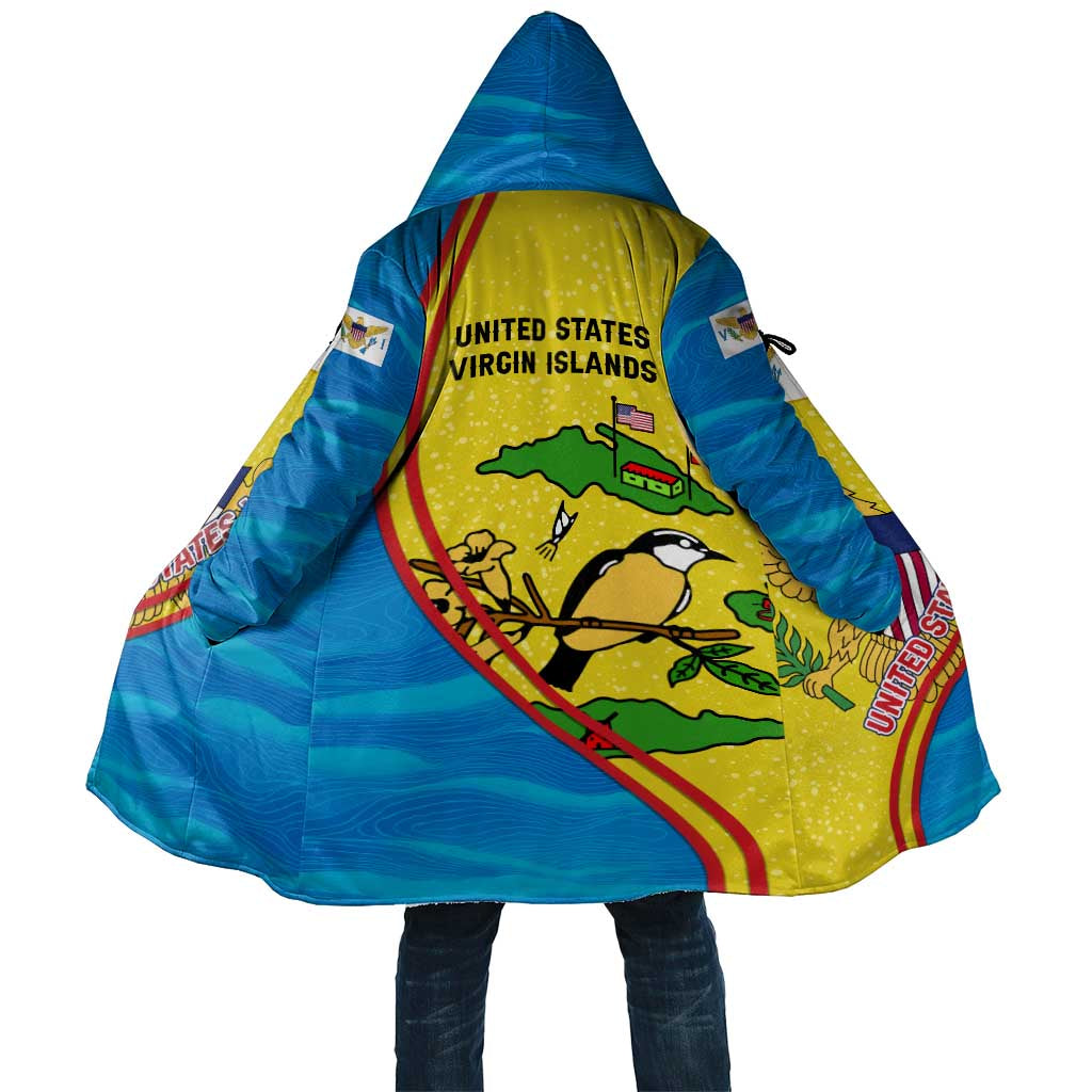 United States Virgin Islands Cloak with Blue Yellow Wave Design and Island Map Bird - Wonder Print Shop