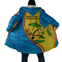 United States Virgin Islands Cloak with Blue Yellow Wave Design and Island Map Bird - Wonder Print Shop