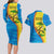 United States Virgin Islands Couples Matching Long Sleeve Bodycon Dress and Hawaiian Shirt with Blue Yellow Wave Design and Island Map Bird - Wonder Print Shop
