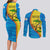 United States Virgin Islands Couples Matching Long Sleeve Bodycon Dress and Long Sleeve Button Shirt with Blue Yellow Wave Design and Island Map Bird - Wonder Print Shop