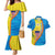 United States Virgin Islands Couples Matching Mermaid Dress and Hawaiian Shirt with Blue Yellow Wave Design and Island Map Bird - Wonder Print Shop