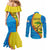 United States Virgin Islands Couples Matching Mermaid Dress and Long Sleeve Button Shirt with Blue Yellow Wave Design and Island Map Bird - Wonder Print Shop