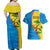 United States Virgin Islands Couples Matching Off Shoulder Maxi Dress and Hawaiian Shirt with Blue Yellow Wave Design and Island Map Bird - Wonder Print Shop