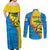 United States Virgin Islands Couples Matching Off Shoulder Maxi Dress and Long Sleeve Button Shirt with Blue Yellow Wave Design and Island Map Bird - Wonder Print Shop