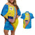 United States Virgin Islands Couples Matching Off Shoulder Short Dress and Hawaiian Shirt with Blue Yellow Wave Design and Island Map Bird - Wonder Print Shop