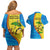 United States Virgin Islands Couples Matching Off Shoulder Short Dress and Hawaiian Shirt with Blue Yellow Wave Design and Island Map Bird - Wonder Print Shop