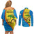 United States Virgin Islands Couples Matching Off Shoulder Short Dress and Long Sleeve Button Shirt with Blue Yellow Wave Design and Island Map Bird - Wonder Print Shop