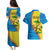 United States Virgin Islands Couples Matching Puletasi and Hawaiian Shirt with Blue Yellow Wave Design and Island Map Bird - Wonder Print Shop