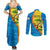 United States Virgin Islands Couples Matching Summer Maxi Dress and Long Sleeve Button Shirt with Blue Yellow Wave Design and Island Map Bird - Wonder Print Shop