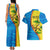 United States Virgin Islands Couples Matching Tank Maxi Dress and Hawaiian Shirt with Blue Yellow Wave Design and Island Map Bird - Wonder Print Shop