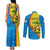 United States Virgin Islands Couples Matching Tank Maxi Dress and Long Sleeve Button Shirt with Blue Yellow Wave Design and Island Map Bird - Wonder Print Shop