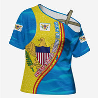 United States Virgin Islands Cross Shoulder Shirt with Blue Yellow Wave Design and Island Map Bird - Wonder Print Shop