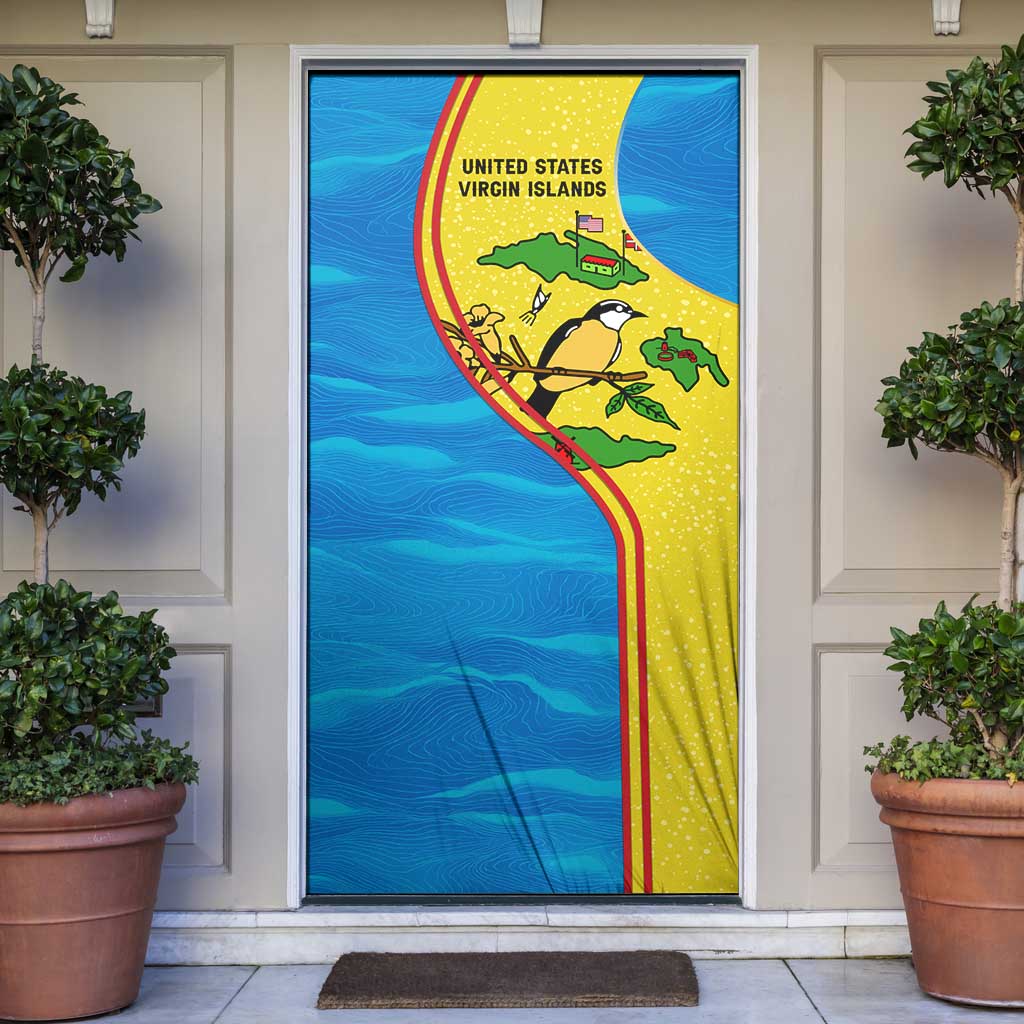 United States Virgin Islands Door Cover with Blue Yellow Wave Design and Island Map Bird - Wonder Print Shop