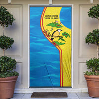 United States Virgin Islands Door Cover with Blue Yellow Wave Design and Island Map Bird - Wonder Print Shop