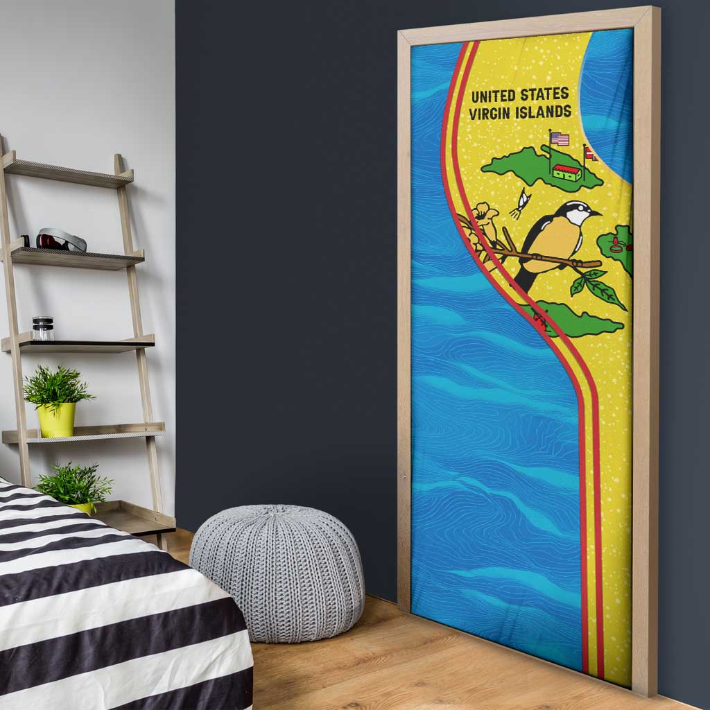 United States Virgin Islands Door Cover with Blue Yellow Wave Design and Island Map Bird - Wonder Print Shop