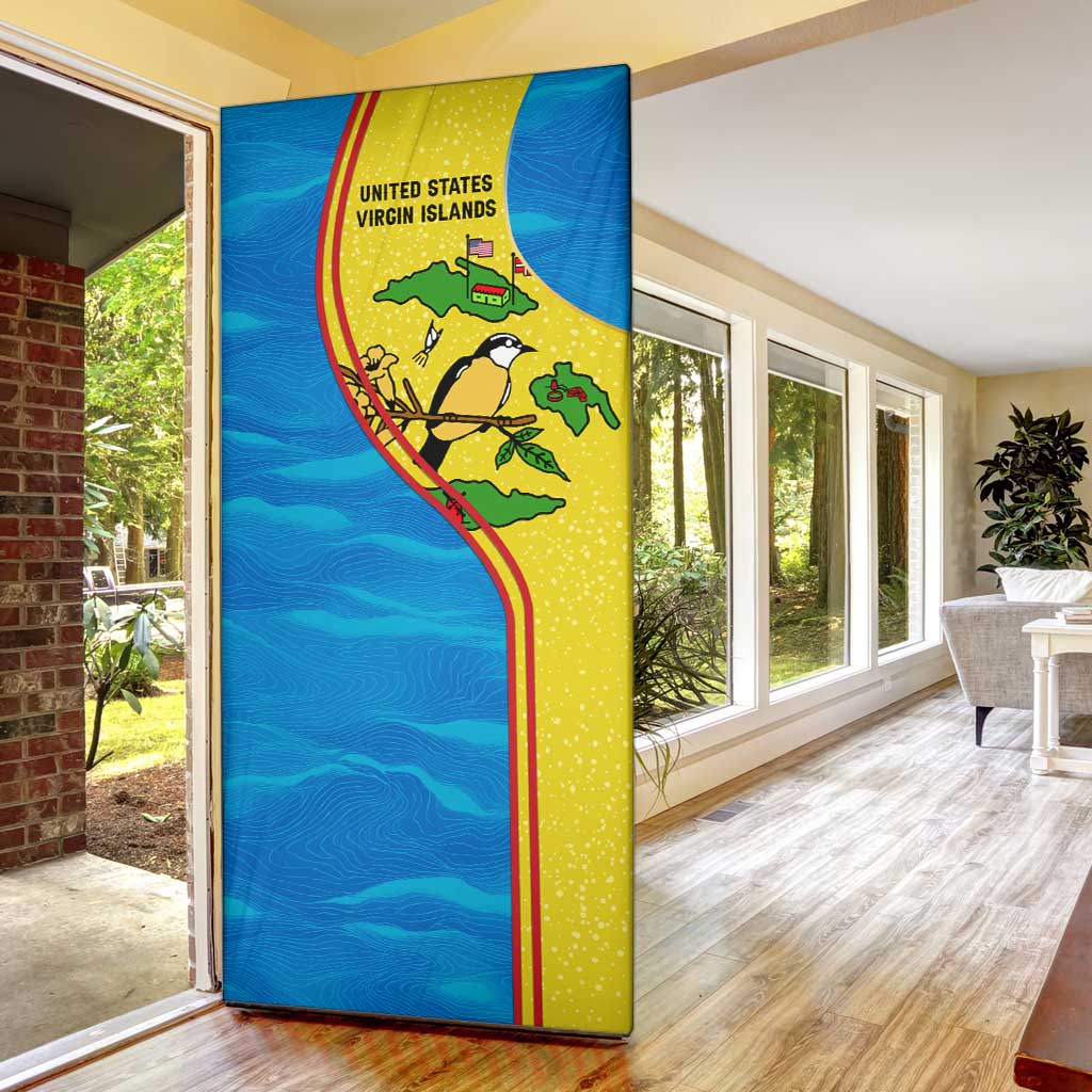 United States Virgin Islands Door Cover with Blue Yellow Wave Design and Island Map Bird - Wonder Print Shop
