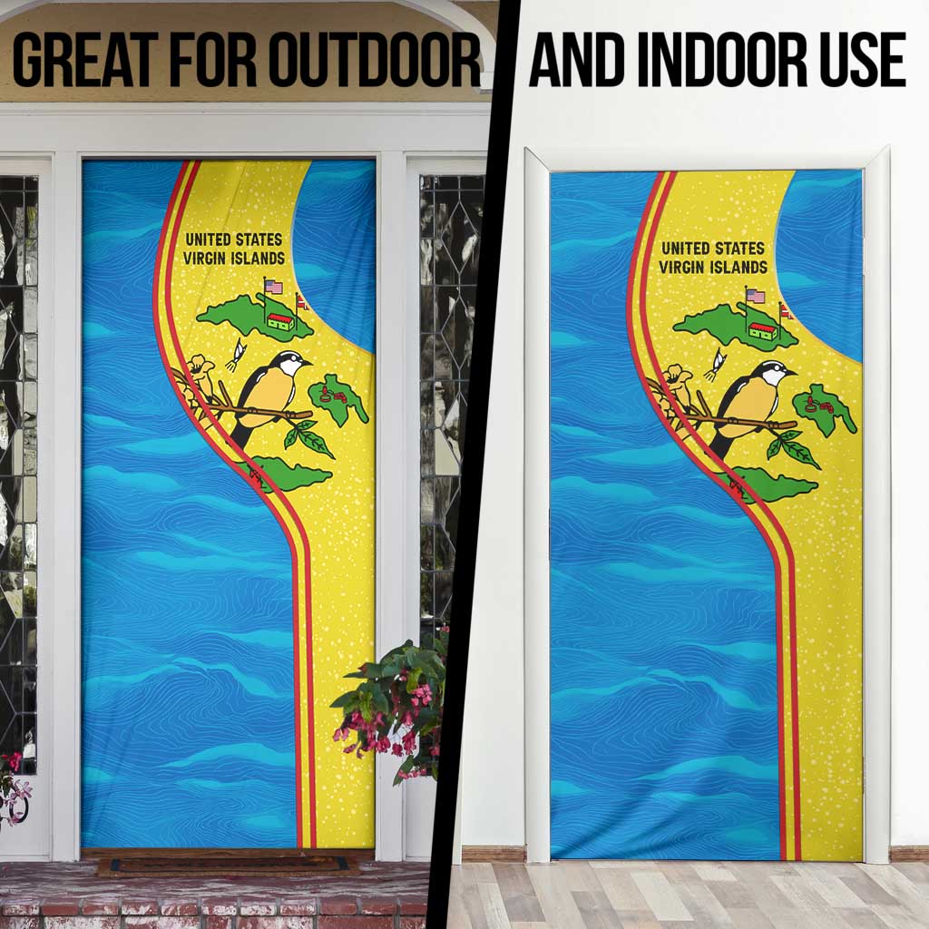 United States Virgin Islands Door Cover with Blue Yellow Wave Design and Island Map Bird - Wonder Print Shop