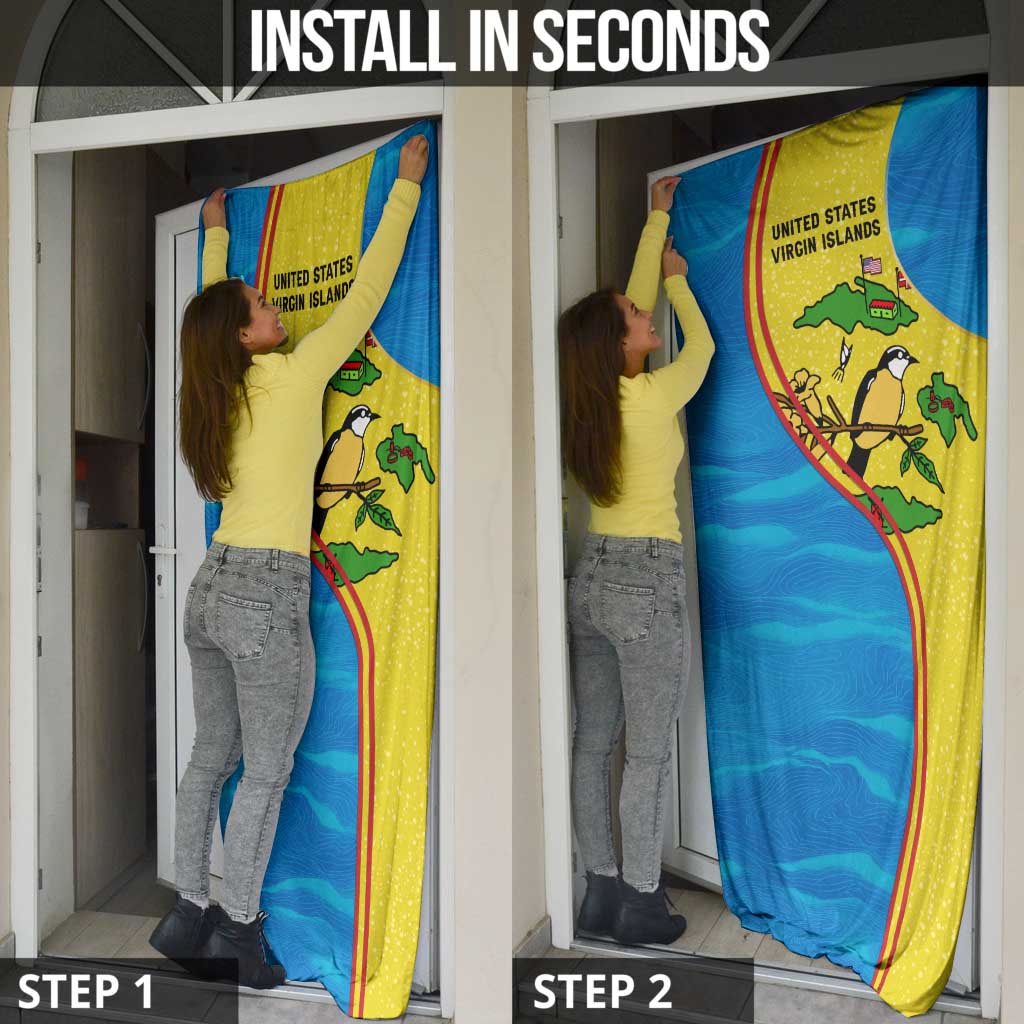 United States Virgin Islands Door Cover with Blue Yellow Wave Design and Island Map Bird - Wonder Print Shop