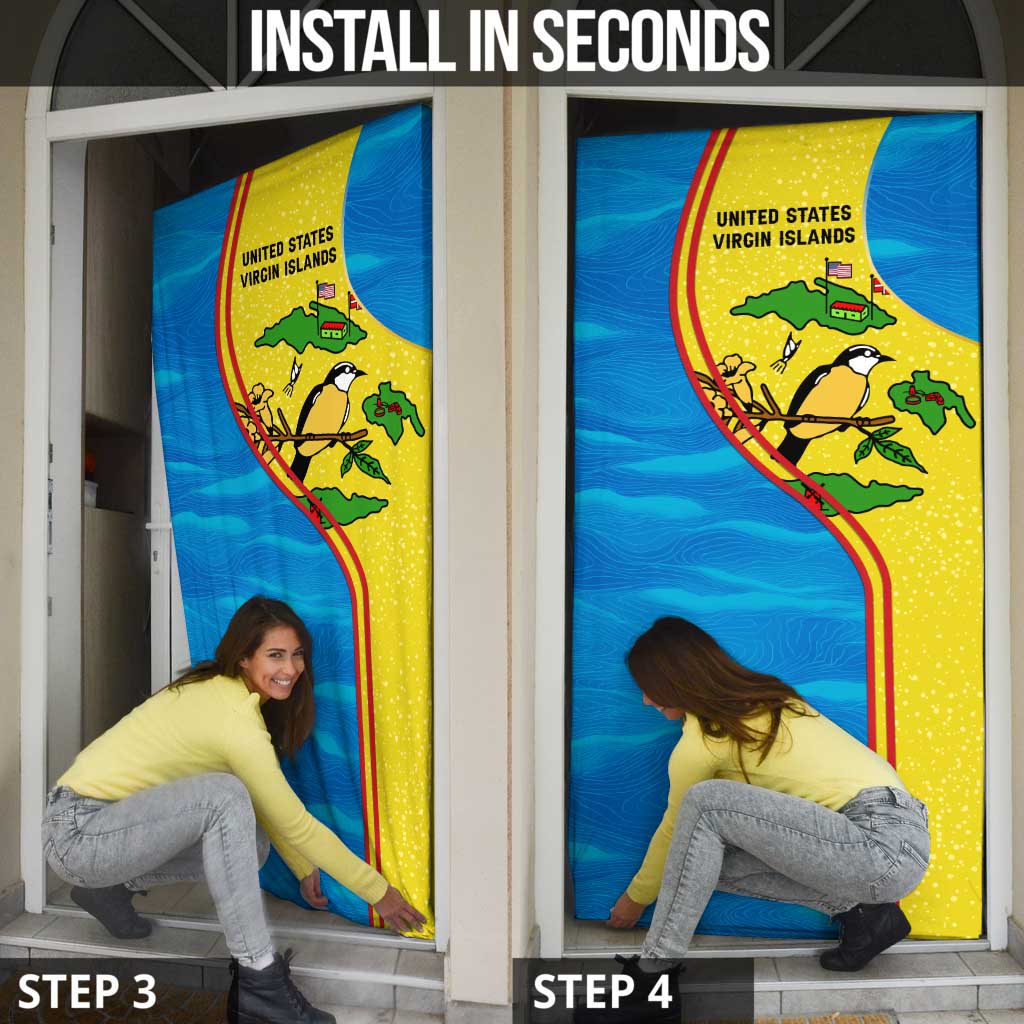 United States Virgin Islands Door Cover with Blue Yellow Wave Design and Island Map Bird - Wonder Print Shop