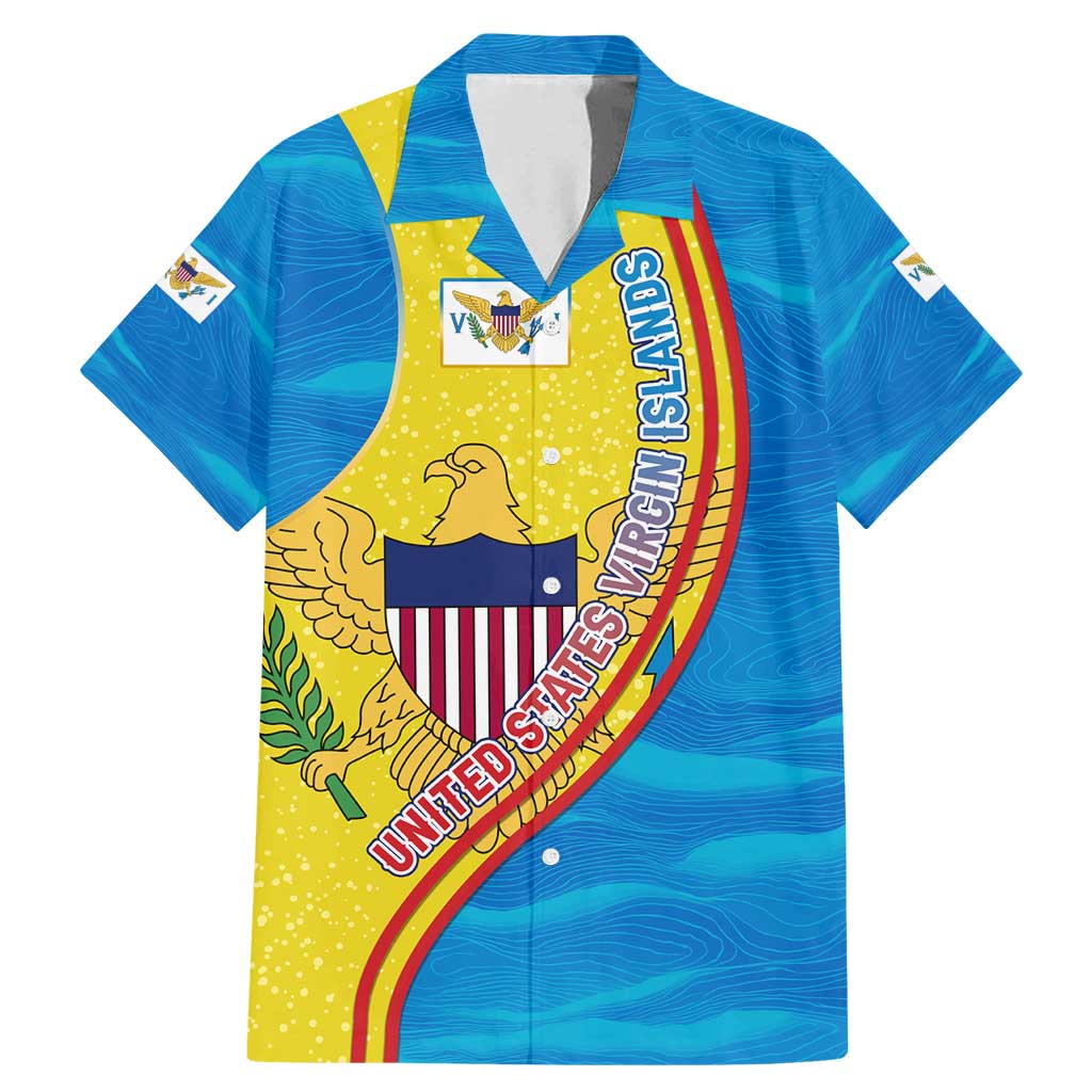 United States Virgin Islands Family Matching Mermaid Dress and Hawaiian Shirt with Blue Yellow Wave Design and Island Map Bird - Wonder Print Shop