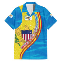 United States Virgin Islands Family Matching Mermaid Dress and Hawaiian Shirt with Blue Yellow Wave Design and Island Map Bird - Wonder Print Shop