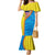 United States Virgin Islands Family Matching Mermaid Dress and Hawaiian Shirt with Blue Yellow Wave Design and Island Map Bird - Wonder Print Shop