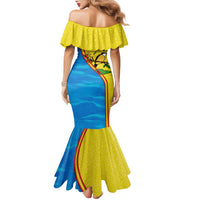 United States Virgin Islands Family Matching Mermaid Dress and Hawaiian Shirt with Blue Yellow Wave Design and Island Map Bird - Wonder Print Shop