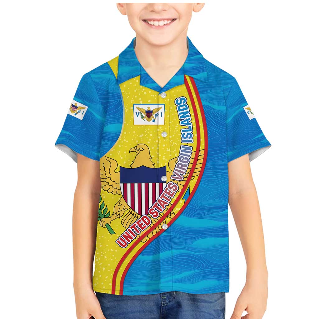 United States Virgin Islands Family Matching Mermaid Dress and Hawaiian Shirt with Blue Yellow Wave Design and Island Map Bird - Wonder Print Shop