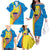 United States Virgin Islands Family Matching Off The Shoulder Long Sleeve Dress and Hawaiian Shirt with Blue Yellow Wave Design and Island Map Bird - Wonder Print Shop