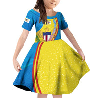United States Virgin Islands Family Matching Off Shoulder Short Dress and Hawaiian Shirt with Blue Yellow Wave Design and Island Map Bird - Wonder Print Shop