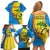 United States Virgin Islands Family Matching Off Shoulder Short Dress and Hawaiian Shirt with Blue Yellow Wave Design and Island Map Bird - Wonder Print Shop