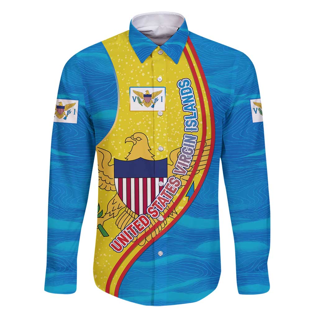 United States Virgin Islands Family Matching Puletasi and Hawaiian Shirt with Blue Yellow Wave Design and Island Map Bird - Wonder Print Shop