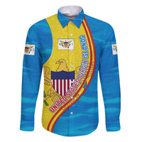 United States Virgin Islands Family Matching Puletasi and Hawaiian Shirt with Blue Yellow Wave Design and Island Map Bird - Wonder Print Shop