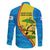 United States Virgin Islands Family Matching Puletasi and Hawaiian Shirt with Blue Yellow Wave Design and Island Map Bird - Wonder Print Shop