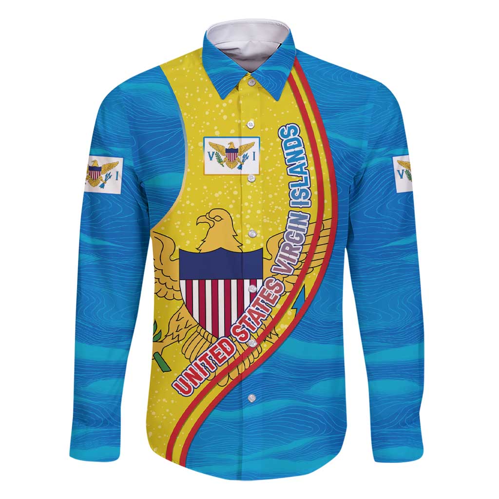 United States Virgin Islands Family Matching Short Sleeve Bodycon Dress and Hawaiian Shirt with Blue Yellow Wave Design and Island Map Bird - Wonder Print Shop