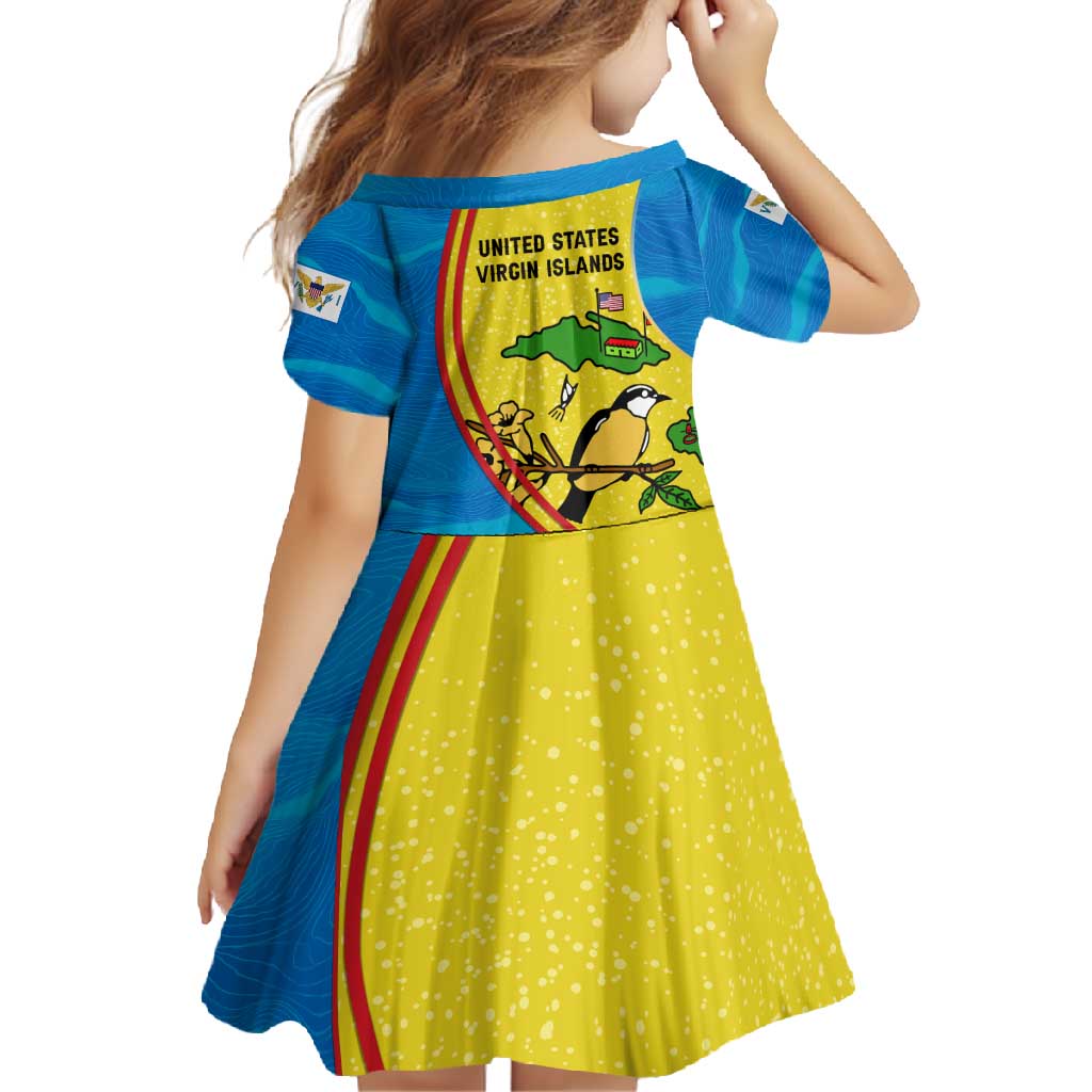 United States Virgin Islands Family Matching Tank Maxi Dress and Hawaiian Shirt with Blue Yellow Wave Design and Island Map Bird - Wonder Print Shop
