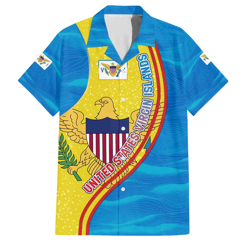 United States Virgin Islands Family Matching Tank Maxi Dress and Hawaiian Shirt with Blue Yellow Wave Design and Island Map Bird - Wonder Print Shop