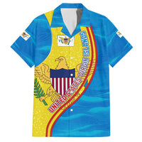 United States Virgin Islands Family Matching Tank Maxi Dress and Hawaiian Shirt with Blue Yellow Wave Design and Island Map Bird - Wonder Print Shop