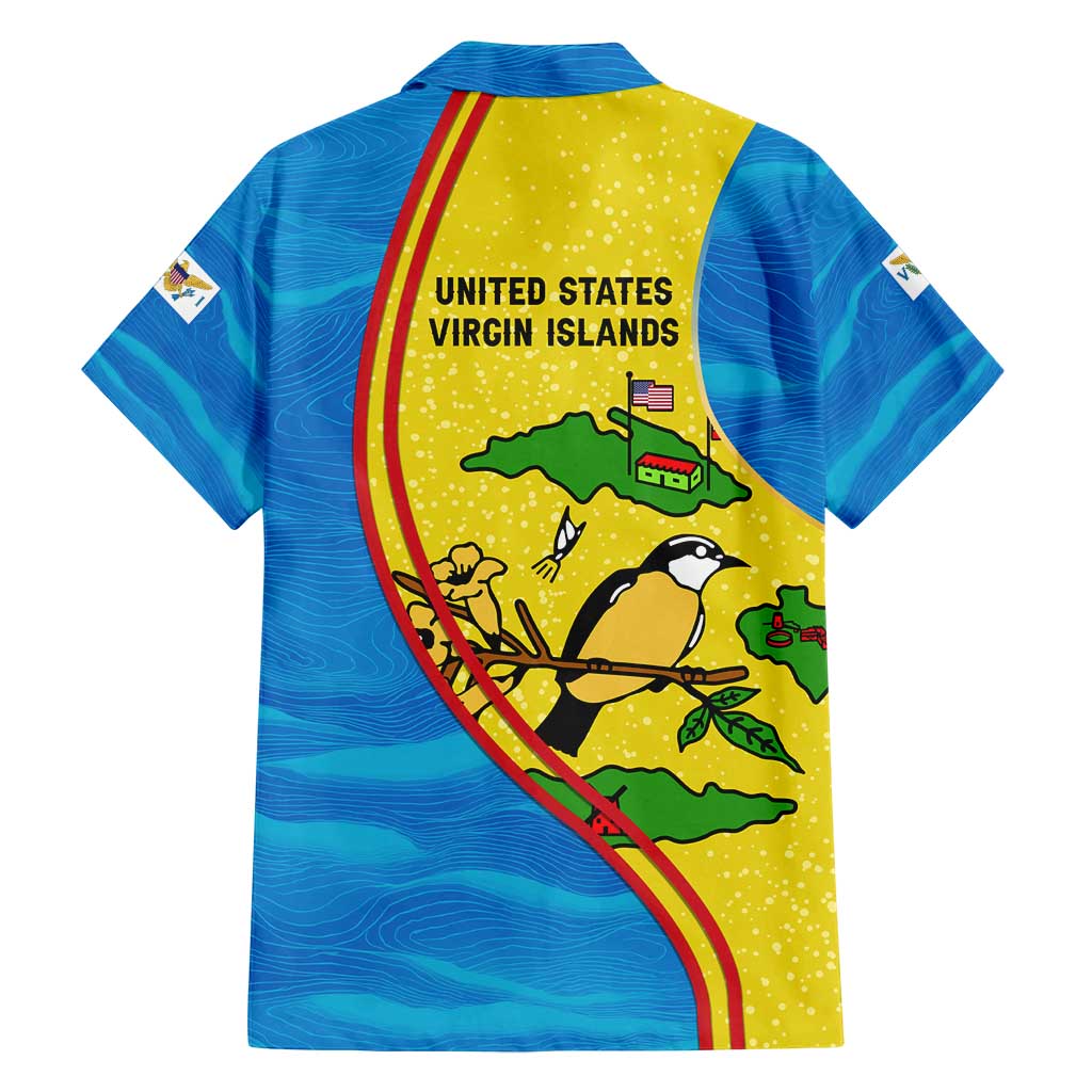 United States Virgin Islands Family Matching Tank Maxi Dress and Hawaiian Shirt with Blue Yellow Wave Design and Island Map Bird - Wonder Print Shop