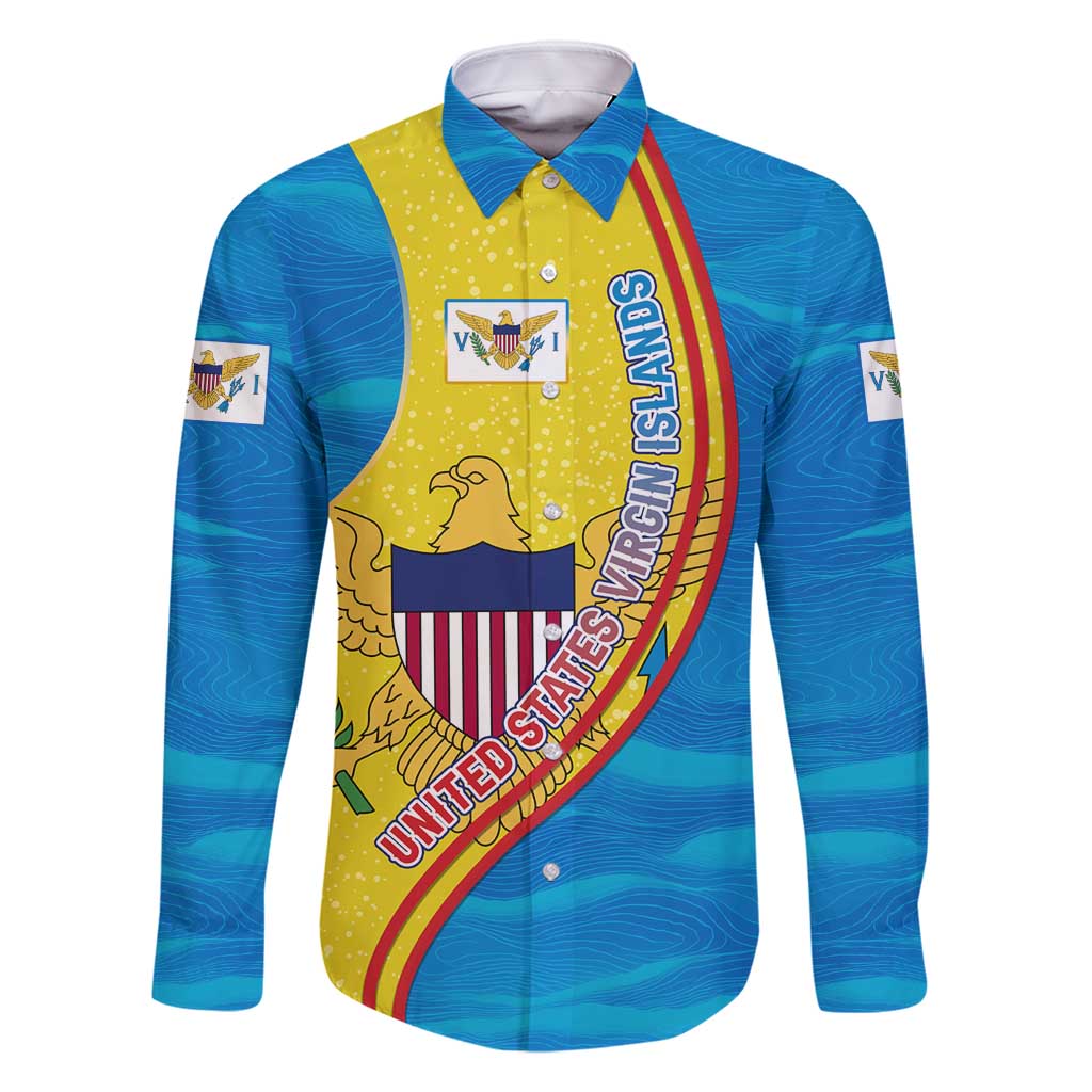 United States Virgin Islands Family Matching Tank Maxi Dress and Hawaiian Shirt with Blue Yellow Wave Design and Island Map Bird - Wonder Print Shop