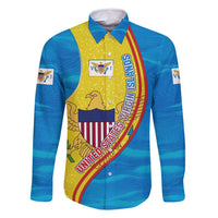 United States Virgin Islands Family Matching Tank Maxi Dress and Hawaiian Shirt with Blue Yellow Wave Design and Island Map Bird - Wonder Print Shop