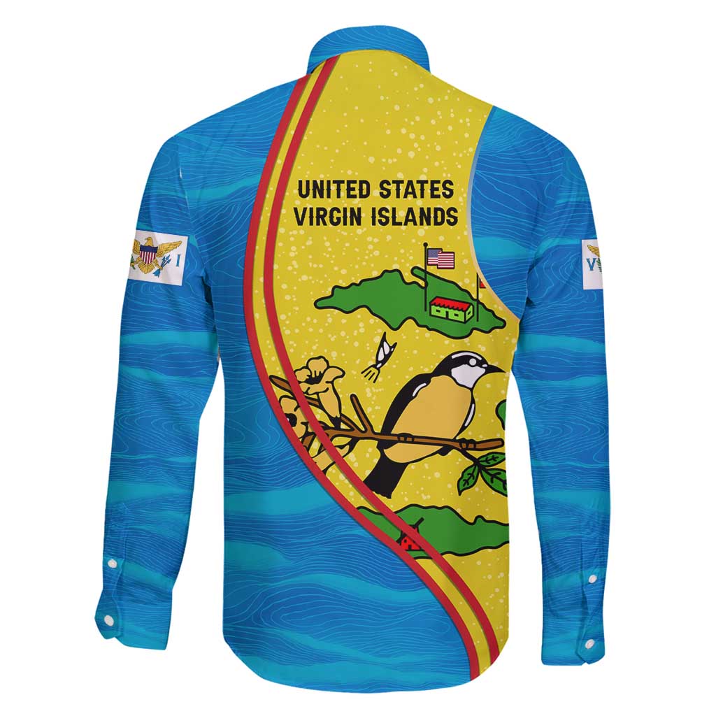 United States Virgin Islands Family Matching Tank Maxi Dress and Hawaiian Shirt with Blue Yellow Wave Design and Island Map Bird - Wonder Print Shop