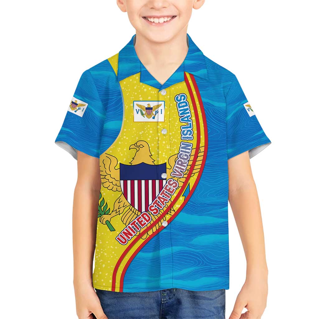 United States Virgin Islands Family Matching Tank Maxi Dress and Hawaiian Shirt with Blue Yellow Wave Design and Island Map Bird - Wonder Print Shop