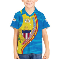 United States Virgin Islands Family Matching Tank Maxi Dress and Hawaiian Shirt with Blue Yellow Wave Design and Island Map Bird - Wonder Print Shop