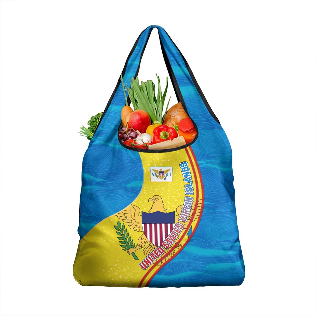 United States Virgin Islands Grocery Bag with Blue Yellow Wave Design and Island Map Bird - Wonder Print Shop