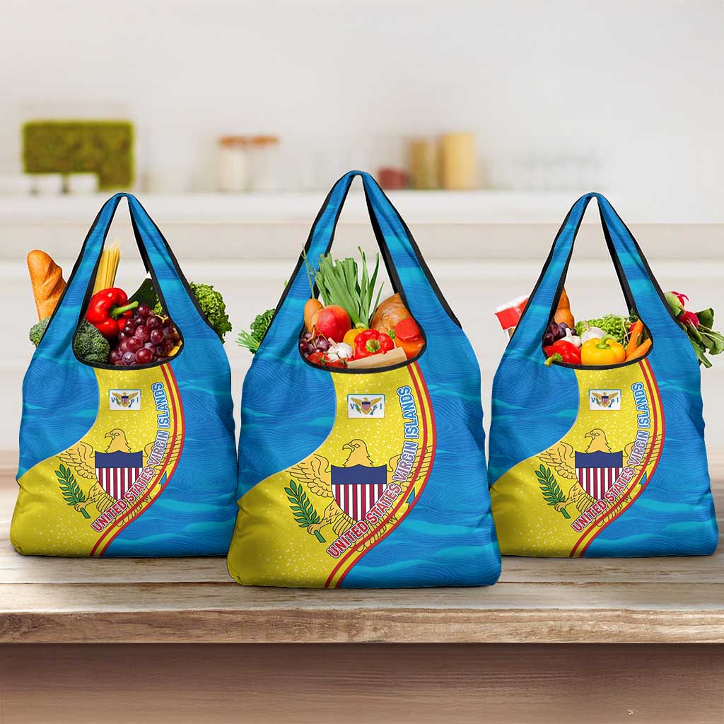 United States Virgin Islands Grocery Bag with Blue Yellow Wave Design and Island Map Bird - Wonder Print Shop