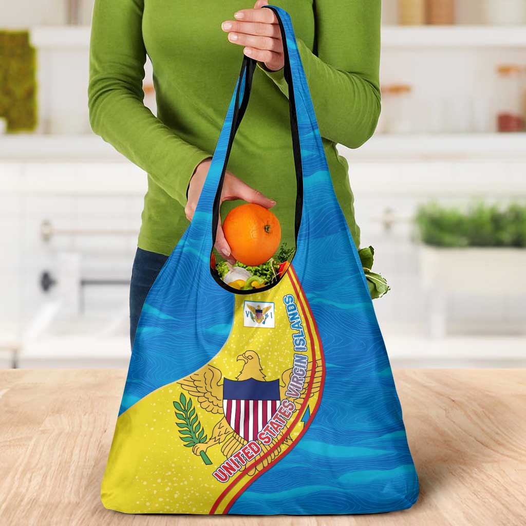 United States Virgin Islands Grocery Bag with Blue Yellow Wave Design and Island Map Bird - Wonder Print Shop