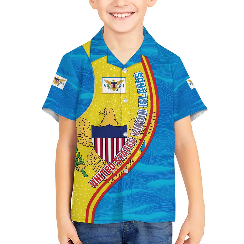 United States Virgin Islands Hawaiian Shirt with Blue Yellow Wave Design and Island Map Bird - Wonder Print Shop